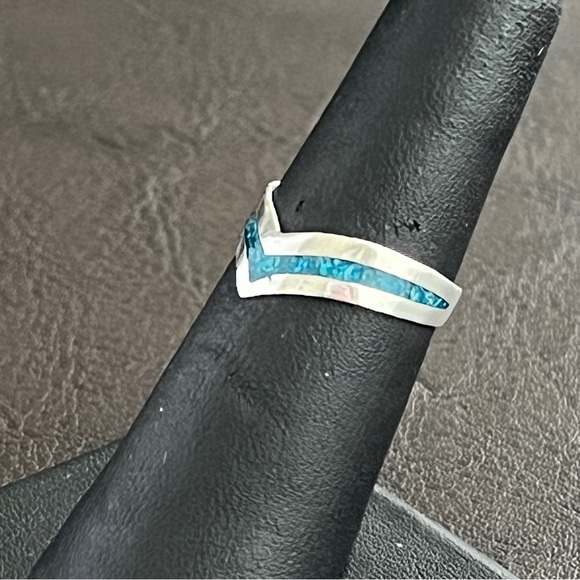 Vintage Taxco Mexico sterling silver crushed turquoise ring - Picture 8 of 11